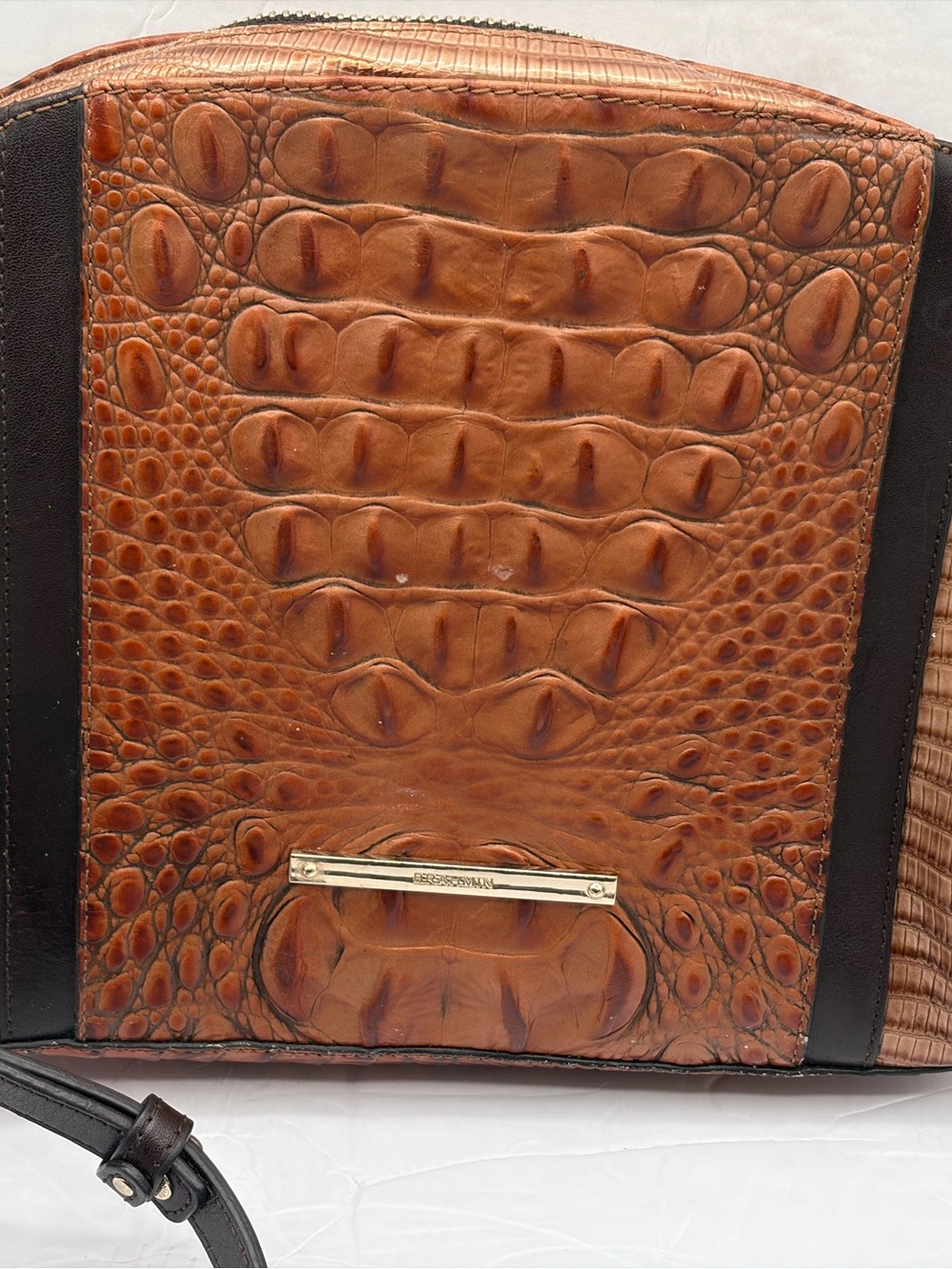 Brahmin Abby Shoulder Bag in Toasted Almond Bengal - Croc Embossed Leather